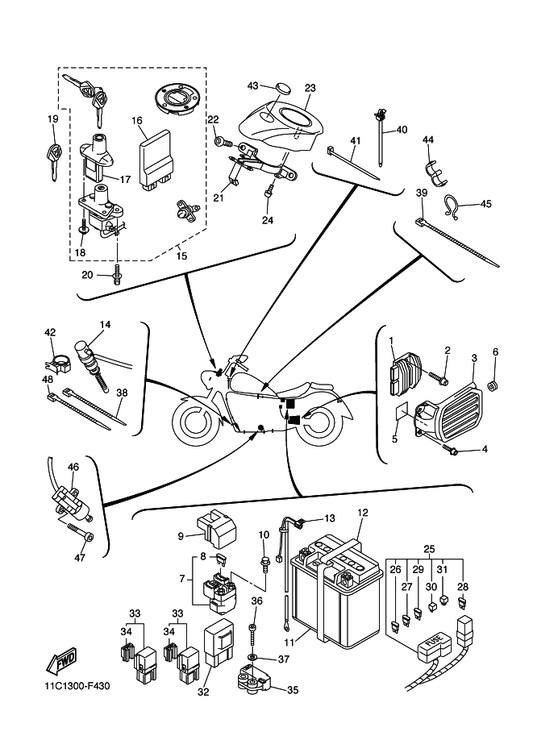 Yamaha 90464-15152 Clamp — shown on the Electrical 2 parts diagram