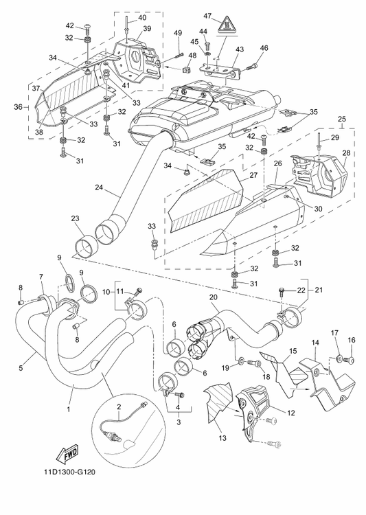 Yamaha 5YK-E4611-10 Pipe, Exhaust 1 — shown on the Exhaust parts diagram