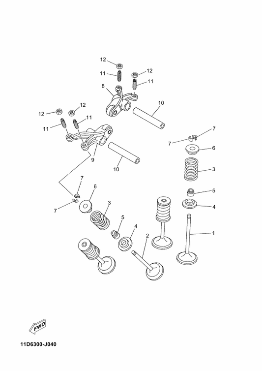 Yamaha 5VK-12146-00 Shaft, Rocker — shown on the Valve parts diagram