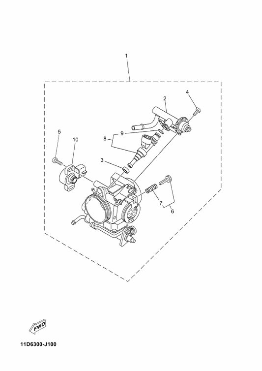 Yamaha 5YK-13750-11 Throttle Body Assy — shown on the Intake 2 parts diagram