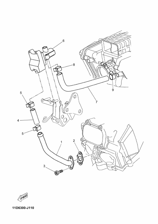 Yamaha 11D-E4881-00 Hose, Bend 1 — shown on the Air Induction System parts diagram