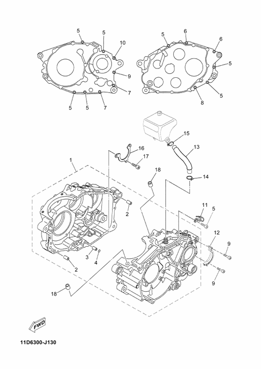 Yamaha 11D-E5492-01 Cover — shown on the Crankcase parts diagram