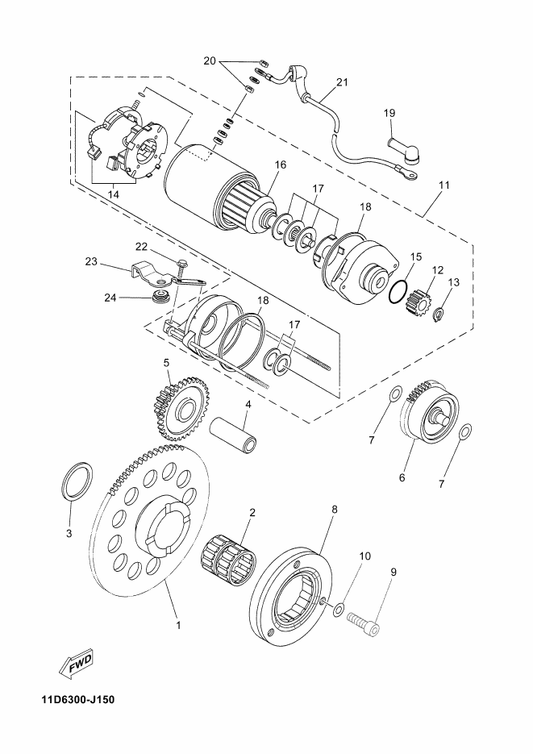 Yamaha 11D-E5199-00 Bracket — shown on the Starter parts diagram