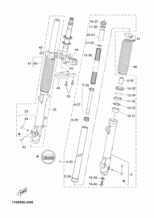 Yamaha 11D-F3191-00 Boot — shown on the Front Fork 2 parts diagram