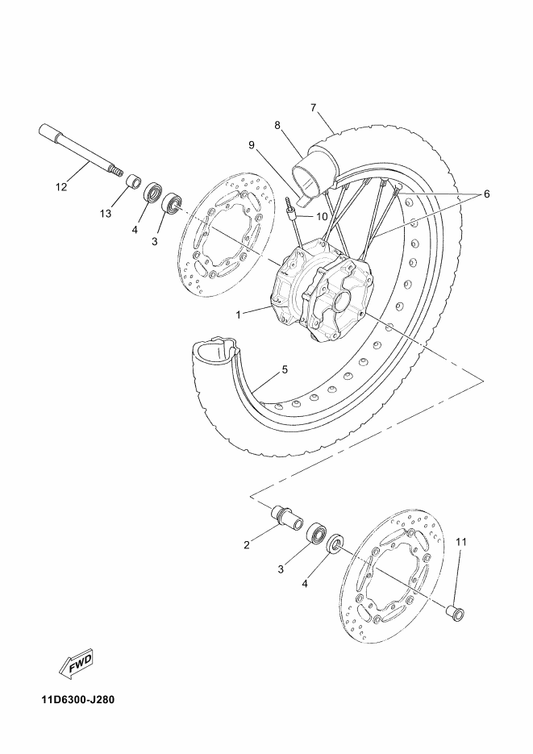 Yamaha 11D-F5111-00 Hub, Front — shown on the Front Wheel parts diagram