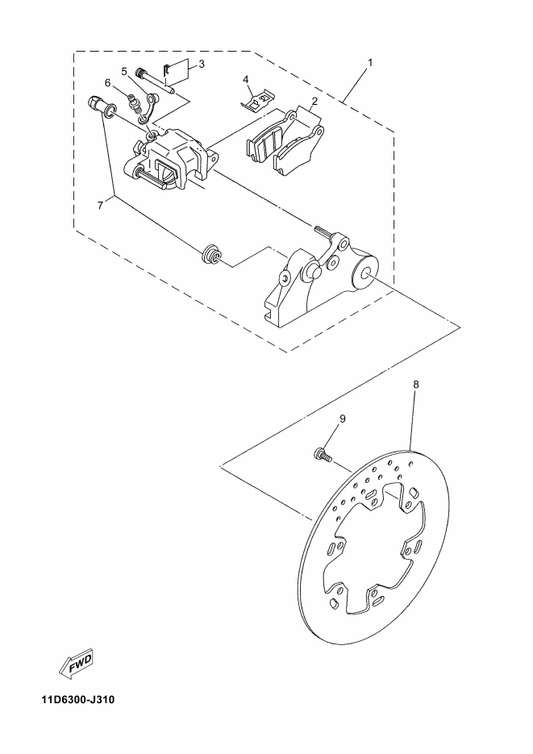 Yamaha 5VK-F5806-00 . Brake Pad Kit 2 — shown on the Rear Brake parts diagram
