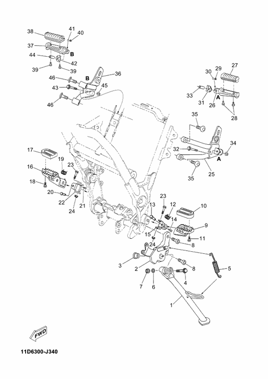 Yamaha 3LD-27421-10 Footrest 2 — shown on the Stand & Footrest parts diagram