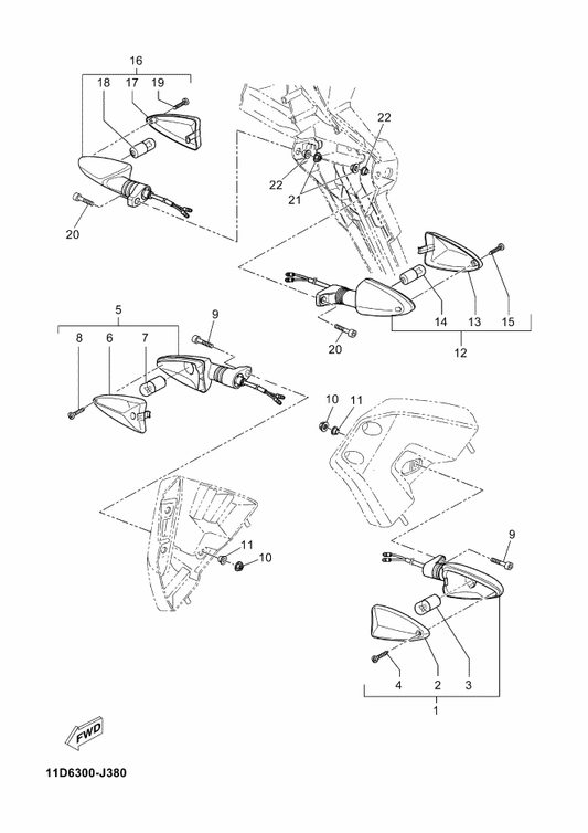 Yamaha 11D-H3310-10 Front Flasher Light Assy 1 — shown on the Flasher Light parts diagram