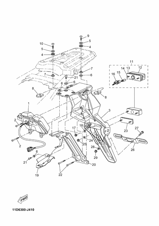 Yamaha 5YK-H5130-00 Rear Reflector Assy — shown on the Taillight parts diagram