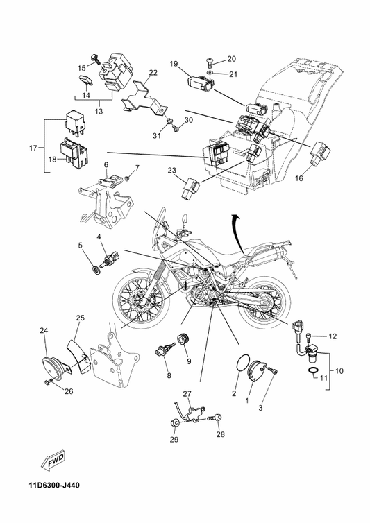 Yamaha 97707-40025 Screw, Tapping — shown on the Electrical 2 parts diagram