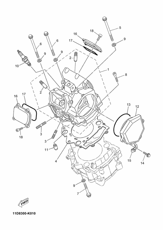 Yamaha 5VK-E1101-02 Cylinder Head Assy — shown on the Cylinder Head parts diagram