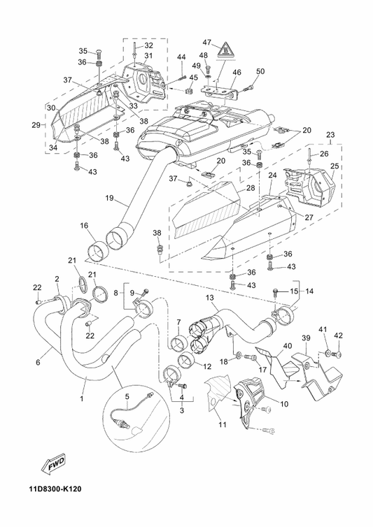 Yamaha 11D-E4708-11 Protector Assy — shown on the Exhaust parts diagram