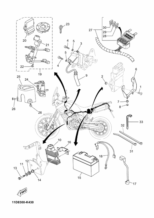 Yamaha 11D-H2590-01 Wire Harness Assy — shown on the Electrical 1 parts diagram