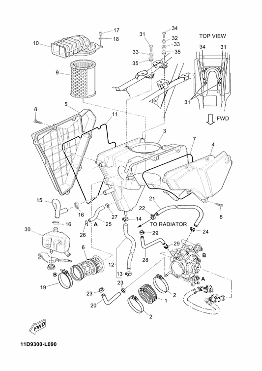 Yamaha 11D-E5371-12 Breather — shown on the Intake parts diagram