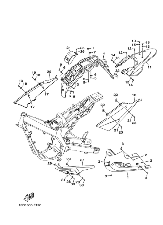 Yamaha 1D4-H474N-00 Reflector — shown on the Rear Body parts diagram