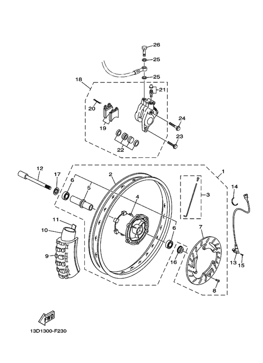 Yamaha 13D-F5811-00 . Pad, Caliper 2 — shown on the Front Wheel & Brake System parts diagram