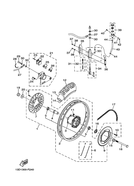 Yamaha 1D4-F2167-00 Guide — shown on the Rear Wheel & Brake System parts diagram