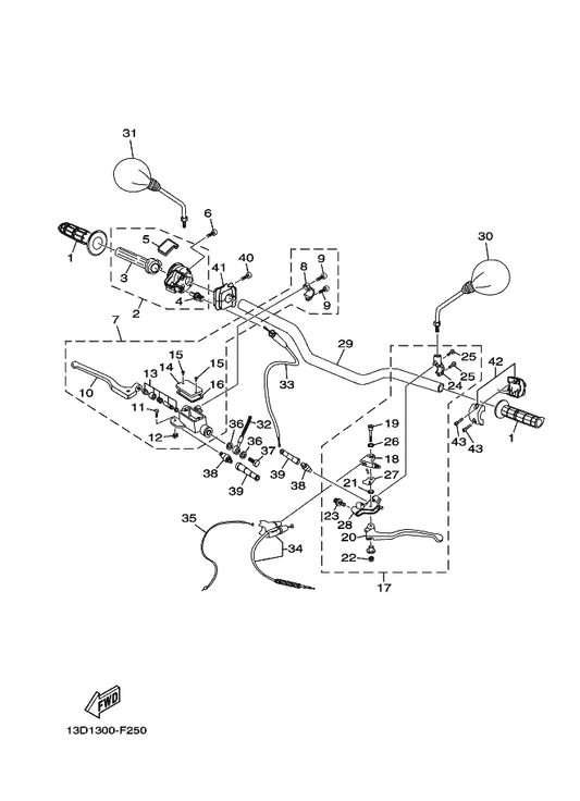 Yamaha 1D4-H2537-00 Cap — shown on the Steering Handle & Cable parts diagram