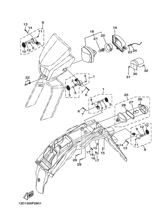 Yamaha 13D-H4100-00 Headlight Assy — shown on the Electrical 1 parts diagram