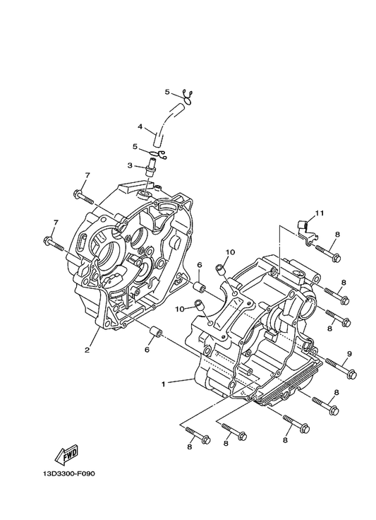 Yamaha 4FP-E1167-00 Pipe, Breather 2 — shown on the Crankcase parts diagram