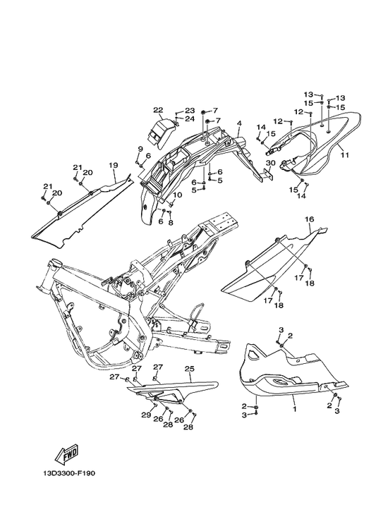 Yamaha 13C-F1631-00 Bolt 1 — shown on the Rear Body parts diagram