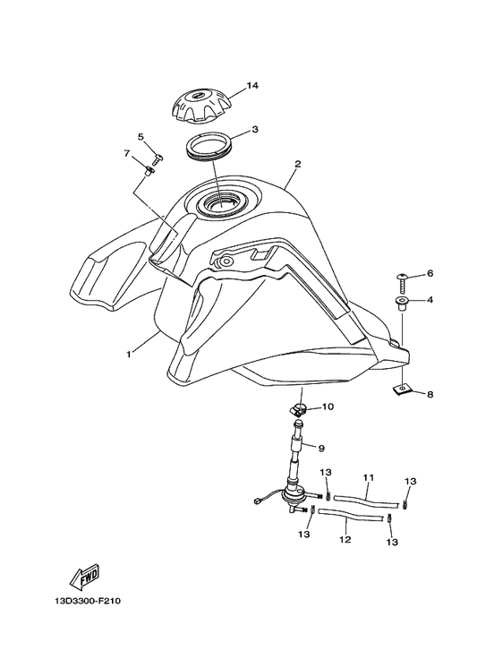 Yamaha 1D4-E2491-00 Clamp 1 — shown on the Fuel Tank parts diagram