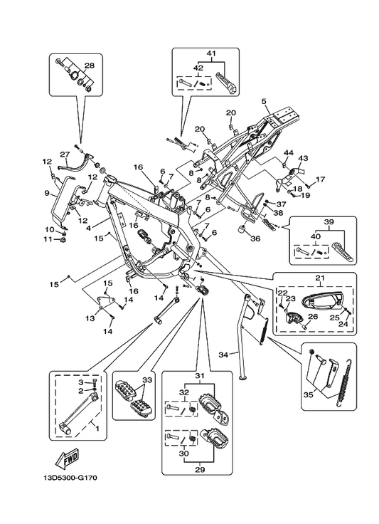 Yamaha 3D6-F7311-00 Stand, Side — shown on the Frame parts diagram