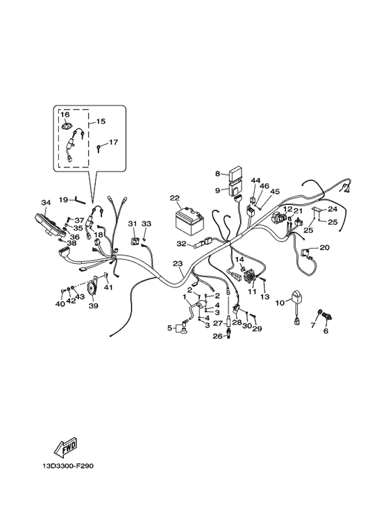 Yamaha 13D-H2590-10 Wire Harness Assy — shown on the Electrical 2 parts diagram