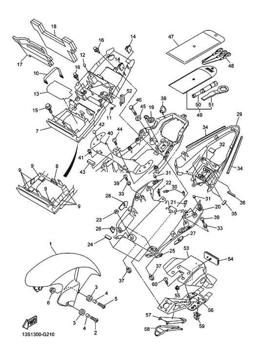 Yamaha 13S-821A1-00 Seat Btry. Assy 1 — shown on the Fender parts diagram