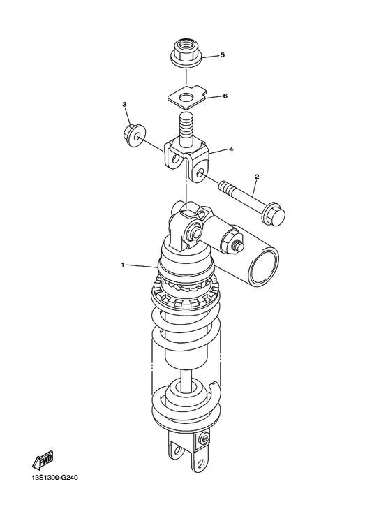 Yamaha 13S-22210-92 Shock Absorber Assy, Rear — shown on the Rear Suspension parts diagram