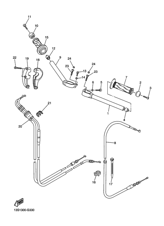 Yamaha 2C0-26240-00 Grip Assy — shown on the Steering Handle & Cable parts diagram