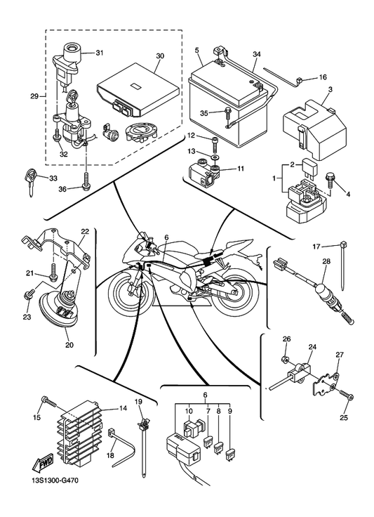 Yamaha 13S-82566-70 Switch, Side Stand — shown on the Electrical 2 parts diagram