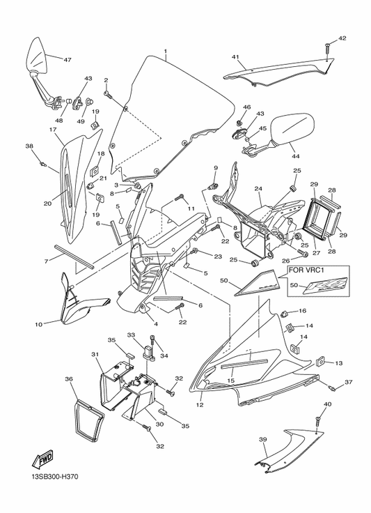 Yamaha 13S-26280-00 Rear View Mirror Assy (Left) — shown on the Cowling 1 parts diagram
