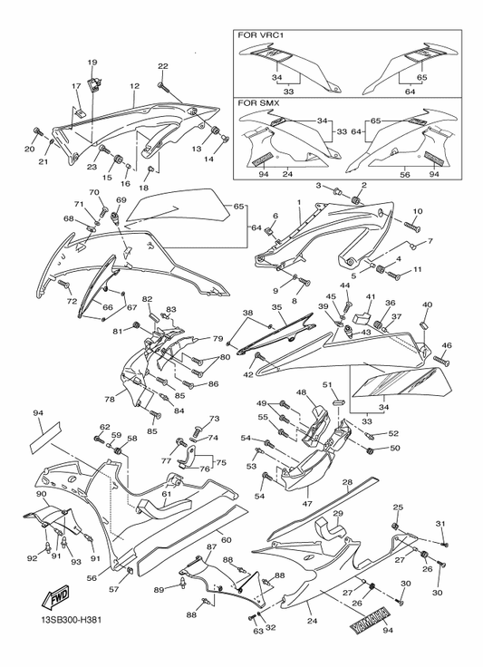 Yamaha 13S-28385-00-P0 Cover, Lower — shown on the Cowling 2 parts diagram