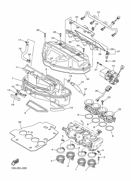 Yamaha 13S-14411-01 Case, Air Cleaner 1 — shown on the Intake parts diagram