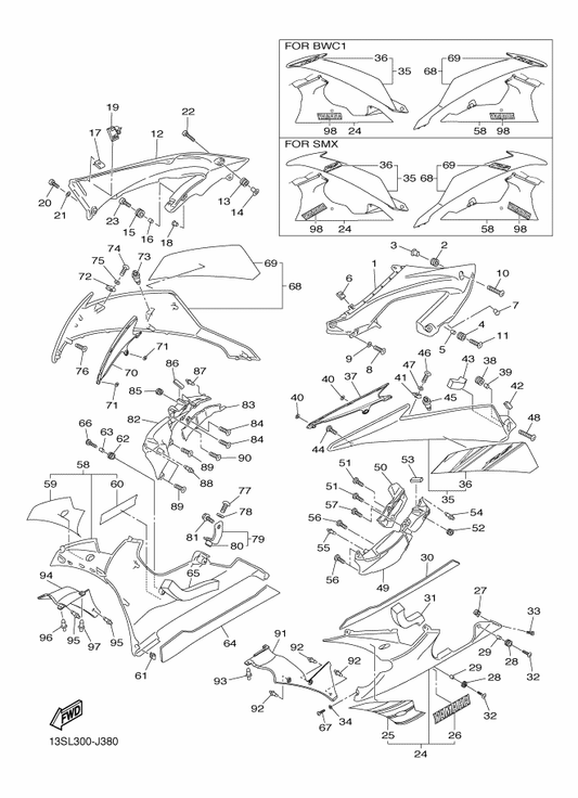Yamaha 90111-05003 . Bolt,Hex. Socket Button — shown on the Cowling 2 parts diagram