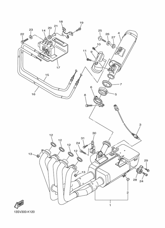 Yamaha 2C0-14623-00 Gasket, Exhaust Pipe — shown on the Exhaust parts diagram