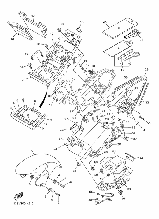 Yamaha 13S-21611-00-P9 Fender, Rear — shown on the Fender parts diagram