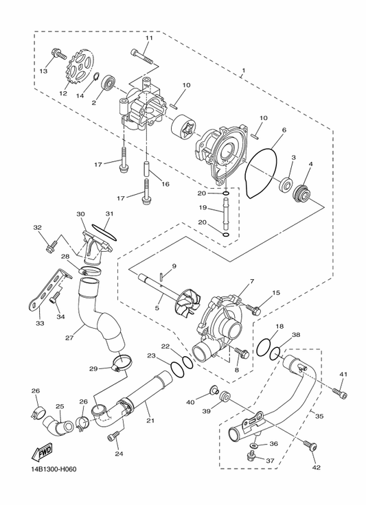 Yamaha 91312-06045 . Bolt — shown on the Water Pump parts diagram