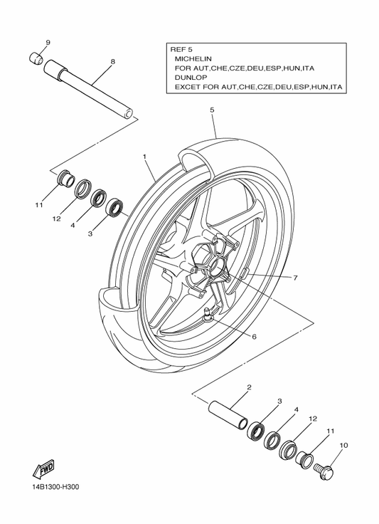 Yamaha 5VY-25168-00-0X Cast Wheel, Front — shown on the Front Wheel parts diagram
