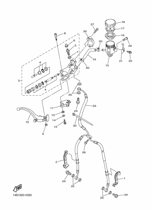 Yamaha 5VY-25895-10 Hose, Reservoir — shown on the Front Master Cylinder parts diagram