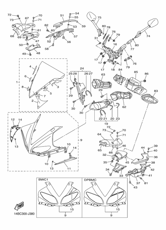 Yamaha 90160-05007 Screw, Round Tapping — shown on the Cowling 1 parts diagram