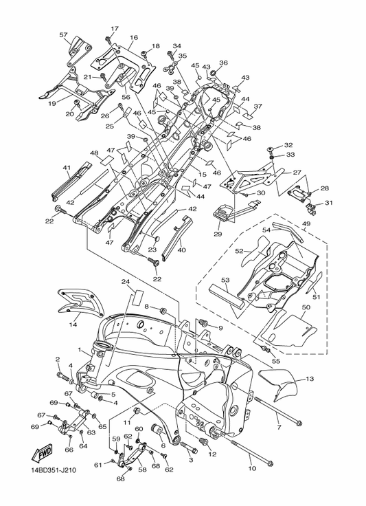 Yamaha 90111-06051 Bolt, Hexagon Socket Button — shown on the Frame parts diagram