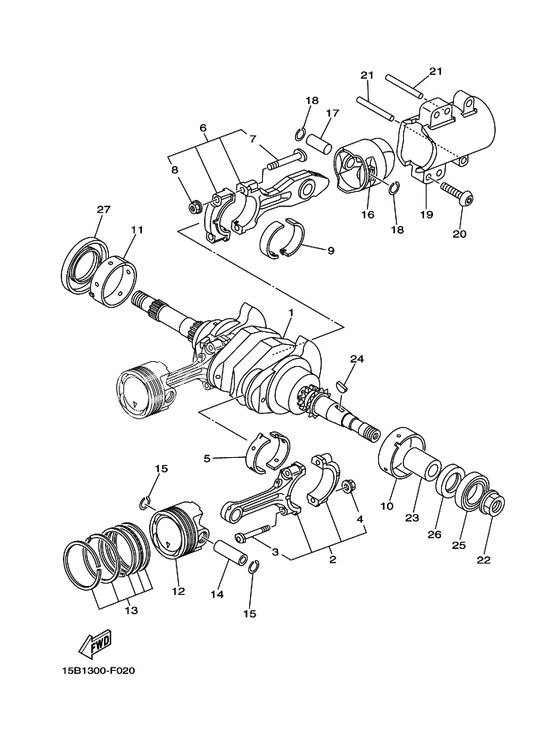 Yamaha 5GJ-11656-00 Plane Bearing, Connecting Rod — shown on the Crankshaft & Piston parts diagram