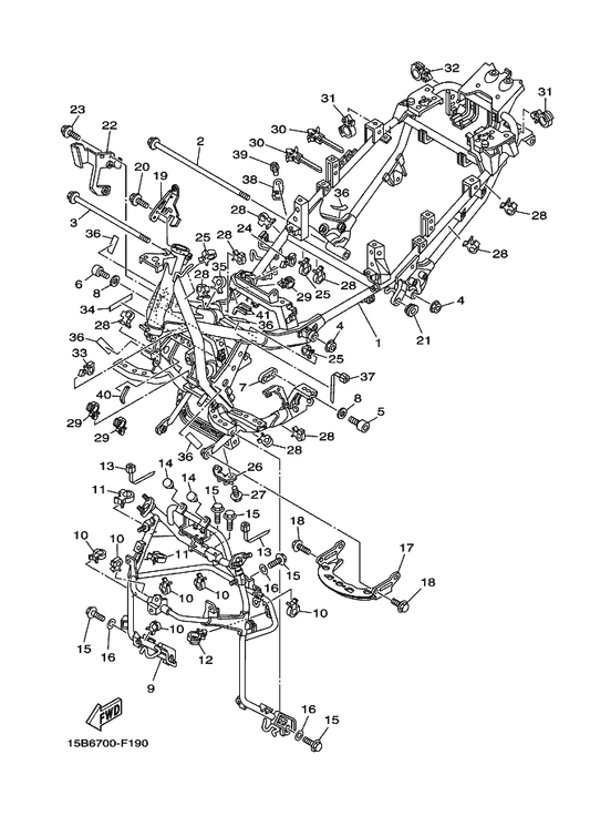 Yamaha 5VU-28356-00 Stay 1 — shown on the Frame parts diagram
