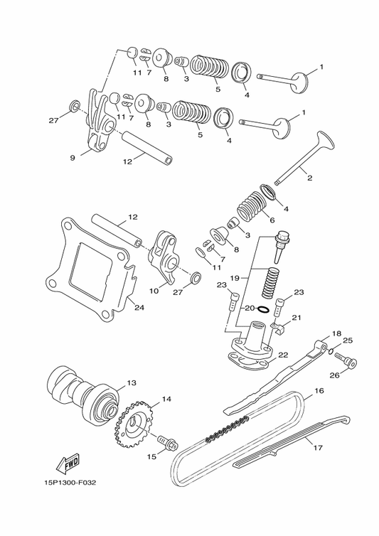Yamaha 5ST-E2231-00 Guide, Stopper 1 — shown on the Valve parts diagram