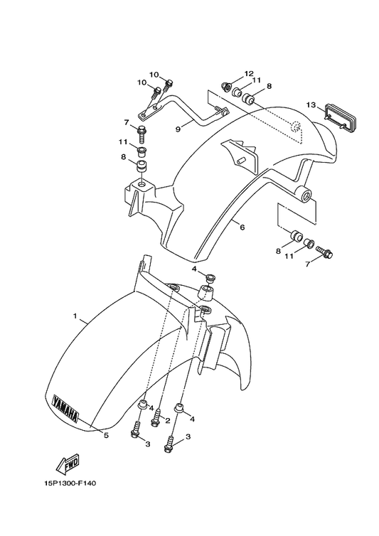 Yamaha 3B3-F1511-01-P3 Fender, Front — shown on the Fender parts diagram