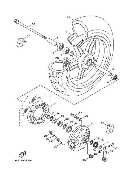 Yamaha 4X6-F5149-00 Clutch, Meter — shown on the Front Wheel parts diagram