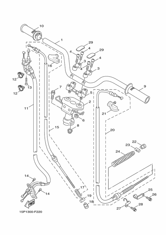 Yamaha 5FH-F3442-00 Holder, Handle Lower — shown on the Steering Handle & Cable parts diagram