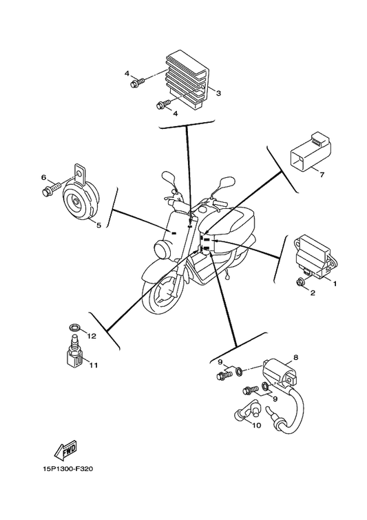 Yamaha 3B3-H1960-00 Rectifier & Regulator Assy — shown on the Electrical 1 parts diagram